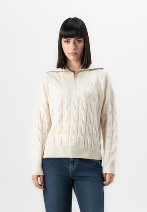 Maglione Tommy Hilfiger SOFT CABLE Lana a Trecce Riciclata Heather Oatmilk