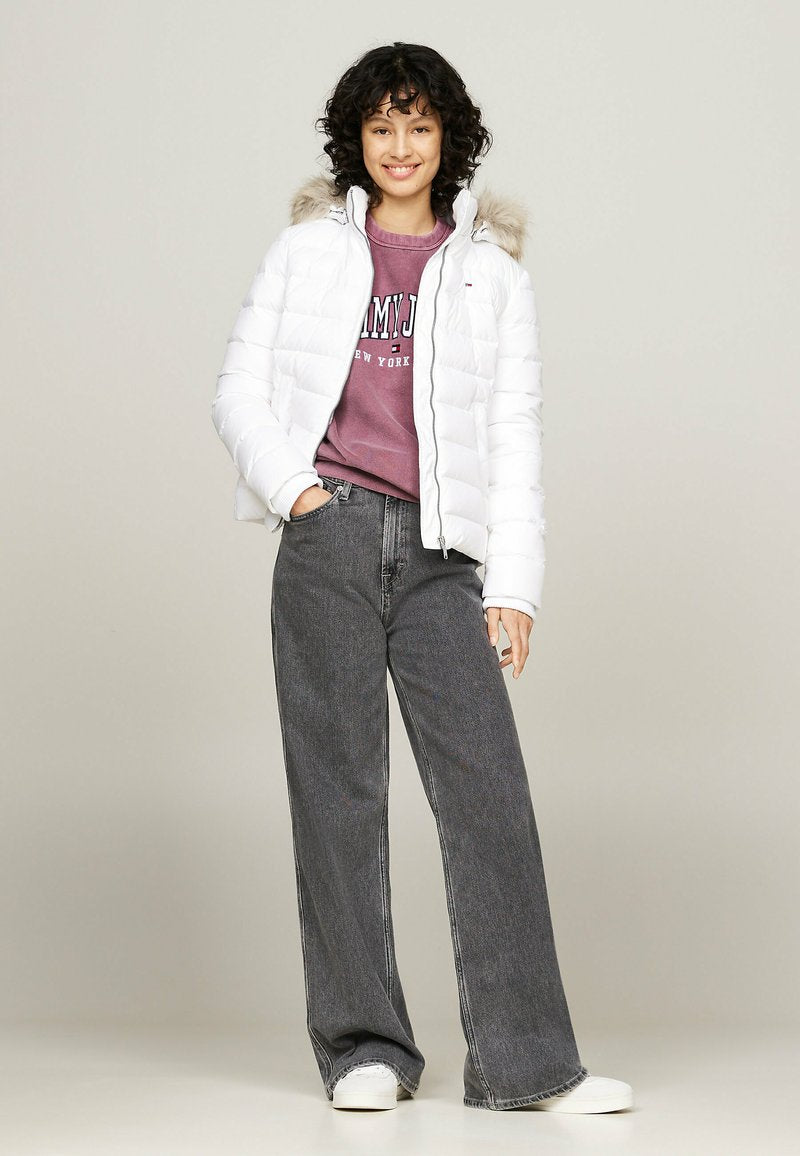Piumino Invernale con Cappuccio Tommy Jeans Bianco Caldo Elegante Donna