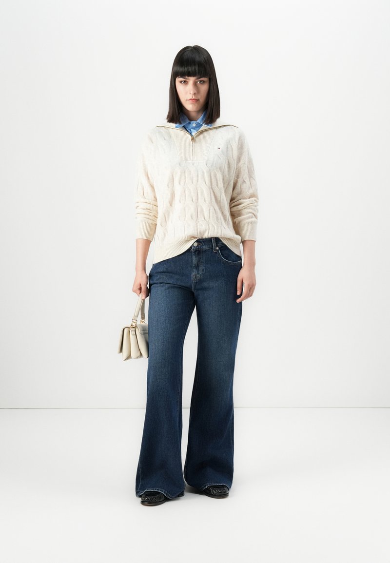 Tommy Hilfiger Morbido Maglione a Trecce con Zip, Lana, Colore Avena Chiaro